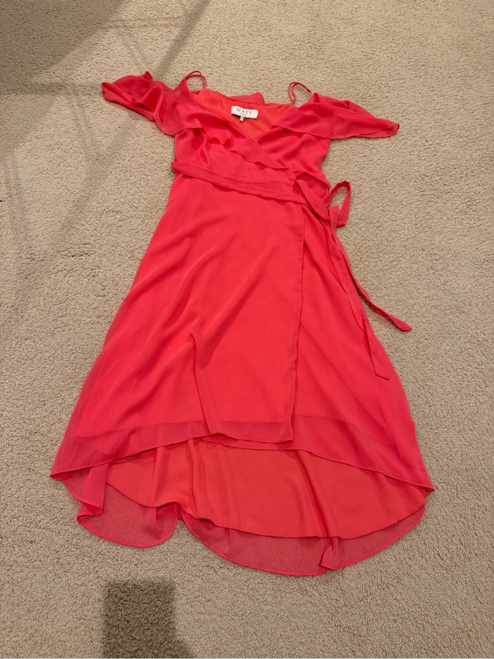 Like New Wayf Coral/Pink High-Low Wrap Dress